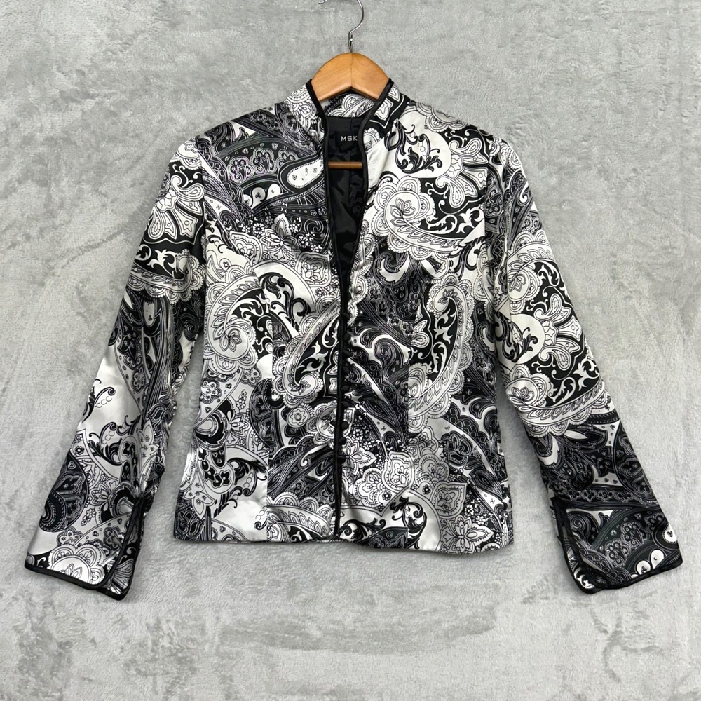 MSK Paisley Mandarin Collar Jacket Small Black White Whimsigoth Eclectic FLAWED